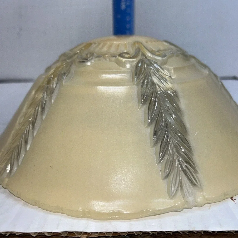 Vintage‎ Art Deco Amber Frosted Glass Ceiling Light Shade 3 Hole Feather 11.5 in